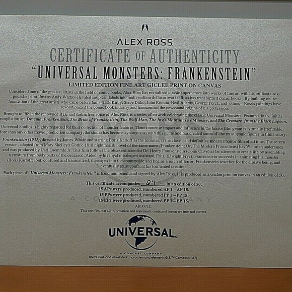 RARE UNIVERSAL ART: FRANKENSTEIN/ GICLÉE OIL ON CANVAS/Signed/COA-Orig $4000- - Picture 2 of 4